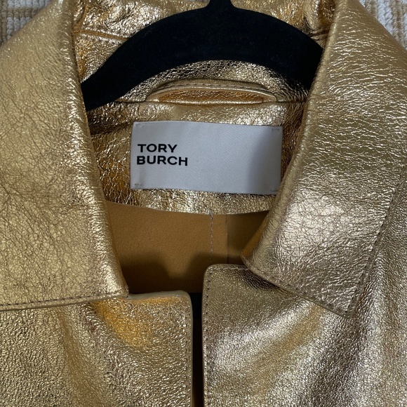 Tory Burch Open-Front Metallic Leather Coat - Picture 4 of 6